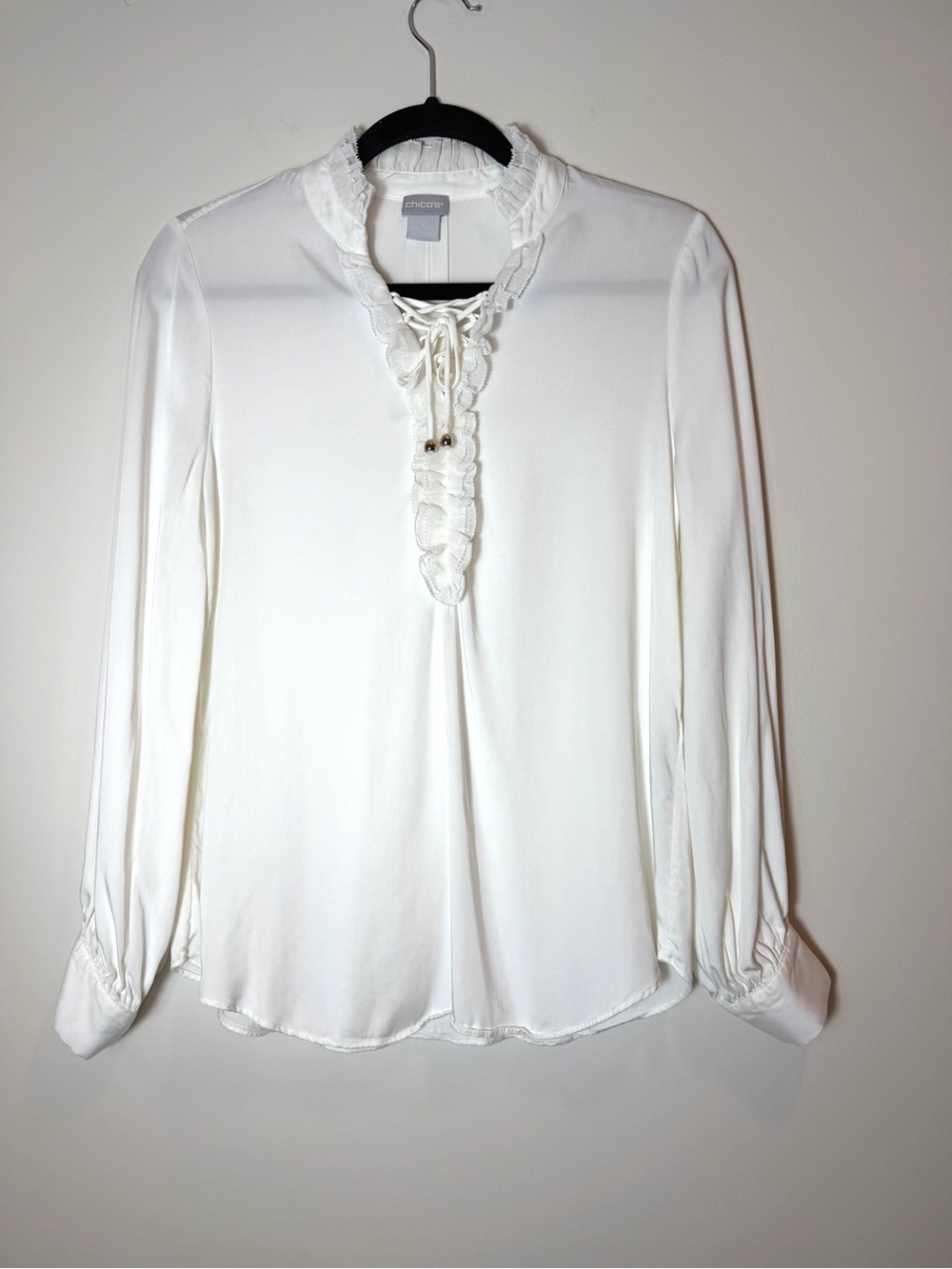 Chico's Ivory Ruffle Collar Lace-Up Blouse Top Size 0 (US 4 / Small)